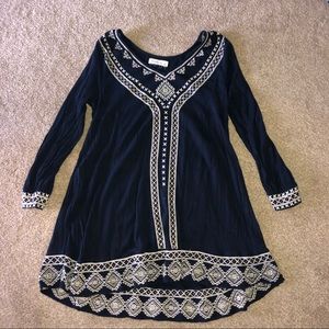 Navy Blue Dress with Tan Detailing